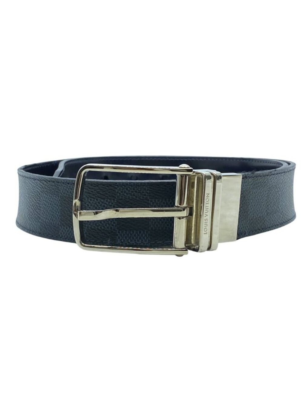 Louis Vuitton Boston Belt Damier Reversible Leather Navy Black Quality Daily